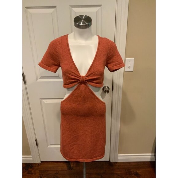 𝅺NWT Cult Gaia "Billie" Orange Knit Cutout Cap Sleeve Mini Dress Size Large - Picture 4 of 10
